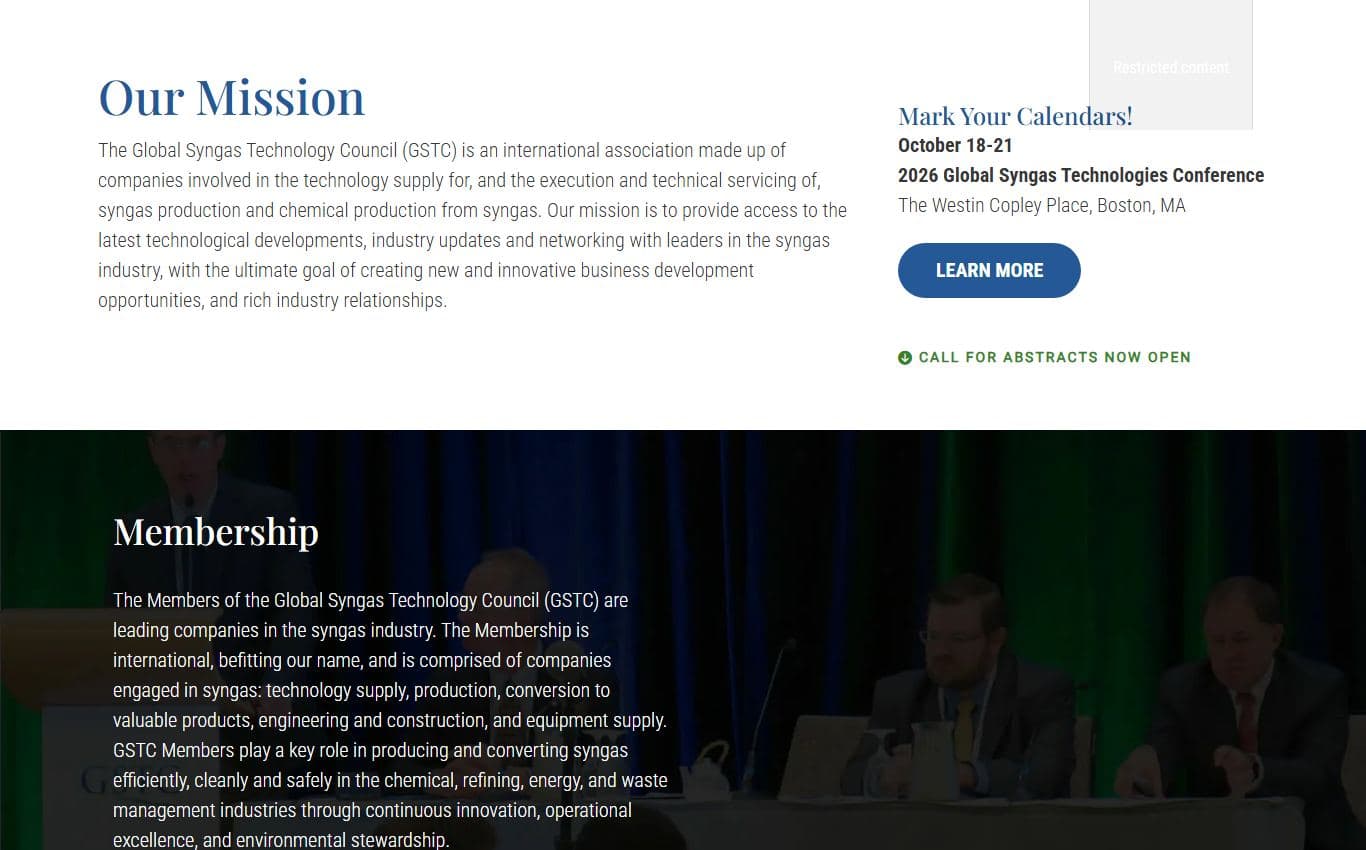 Screenshot of Global Syngas Association
